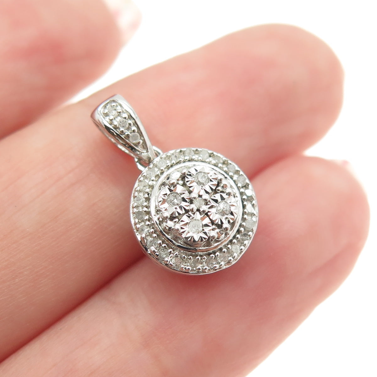 SUN 925 Sterling Silver Real Round-Cut Diamond Sparkle Minimalist Pendant