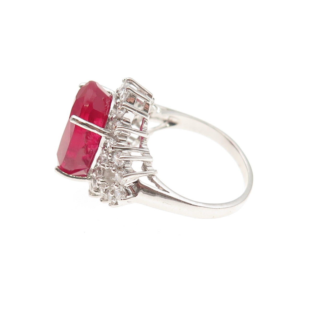 925 Sterling Silver Lab-Created Ruby & C Z Ring Size 6.75