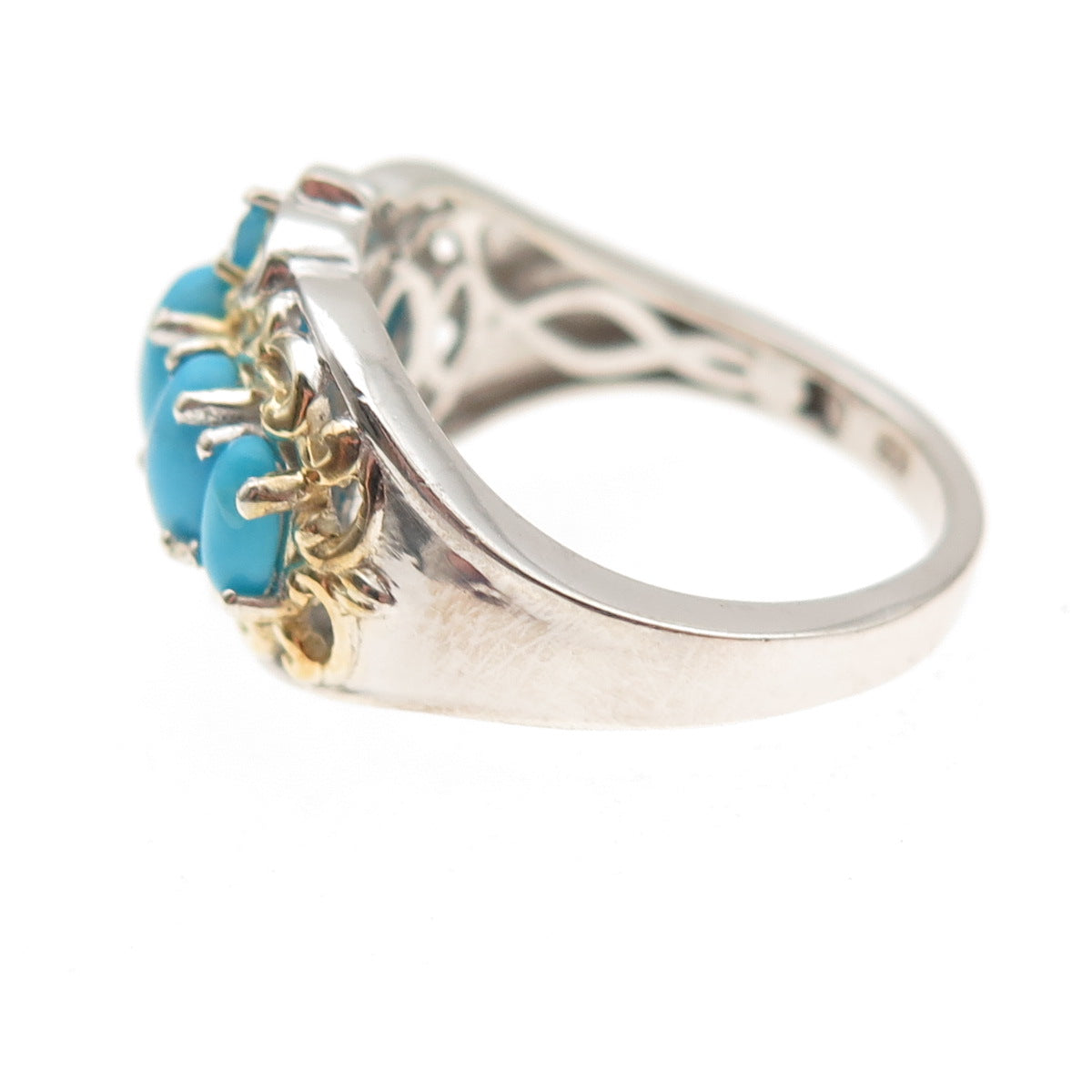 Chuck Clemency 925 Sterling Silver 2-Tone Real Turquoise Apatite Ring Size 8.25