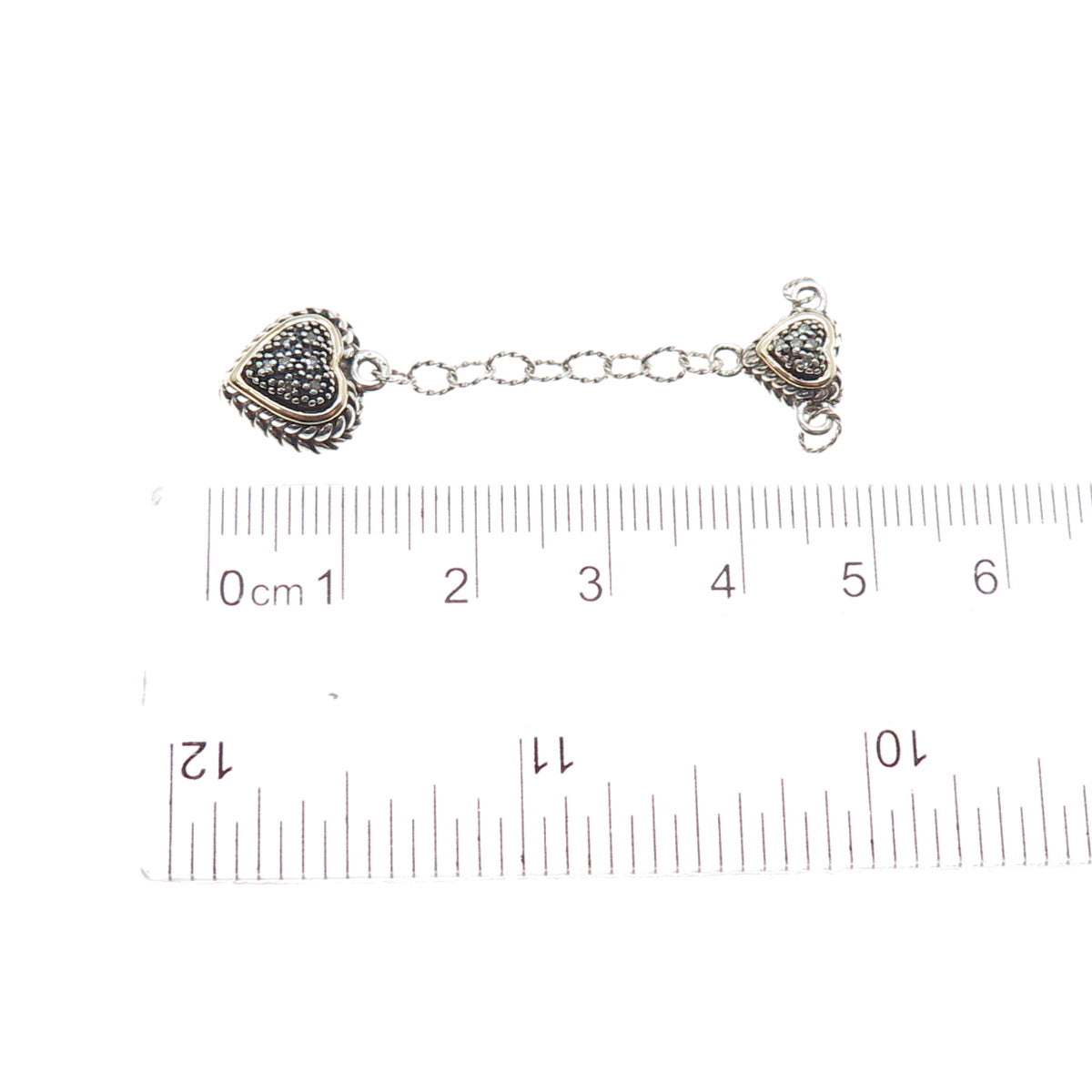 925 Sterling Silver 14K Gold Real Diamond Drop Heart Centerpiece Necklace Part