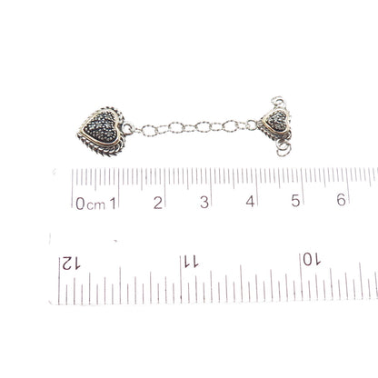 925 Sterling Silver 14K Gold Real Diamond Drop Heart Centerpiece Necklace Part