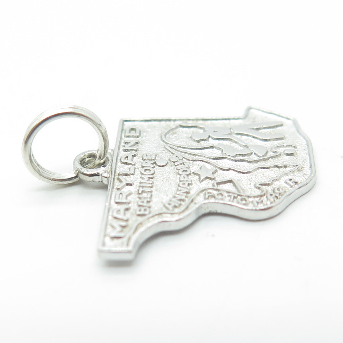 WELLS 925 Sterling Silver Vintage Maryland Old Line State Map Charm Pendant