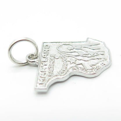 WELLS 925 Sterling Silver Vintage Maryland Old Line State Map Charm Pendant