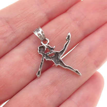 925 Sterling Silver Vintage Cheerleader Oxidized Charm Pendant
