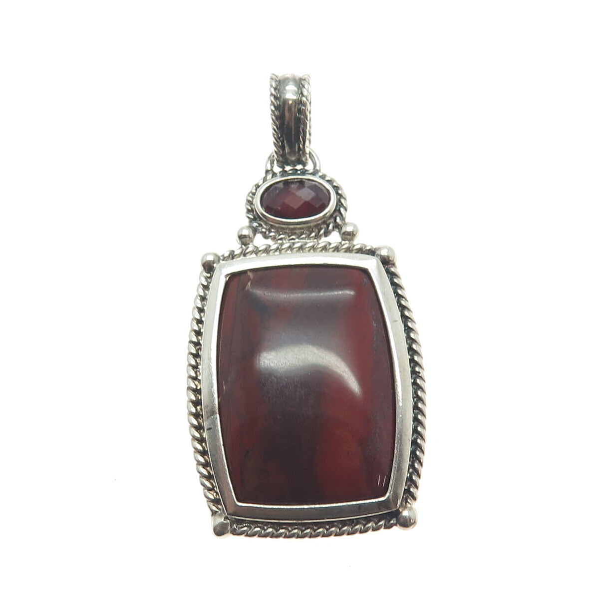 WHITNEY KELLY 925 Sterling Silver Vintage Real Red Jasper & Tourmaline Pendant