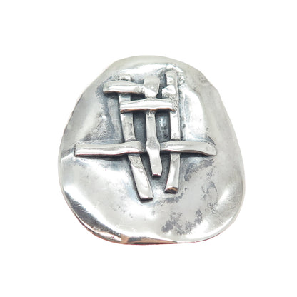 925 Sterling Silver Vintage Modernist Abstract Oxidized Pin Brooch