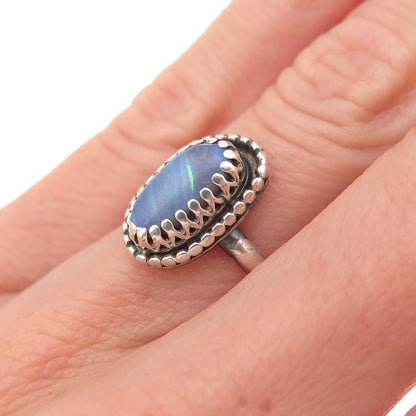 Old Pawn 925 Sterling Silver Vintage Southwestern Black Opal Ring Size 5.25