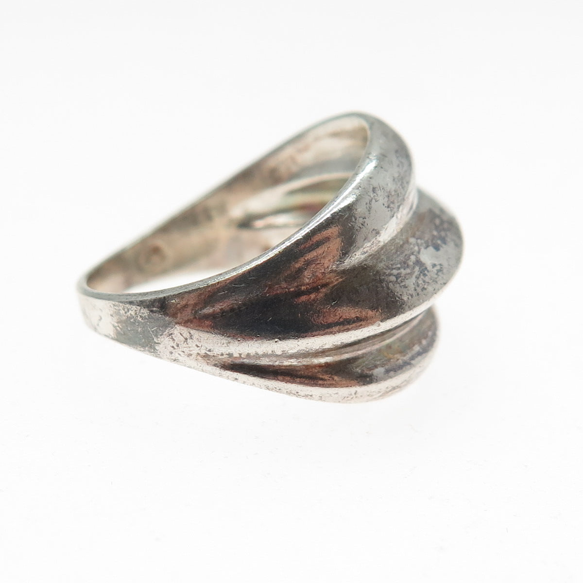 925 Sterling Silver Vintage Modernist Ribbed Oxidized Ring Size 6.75