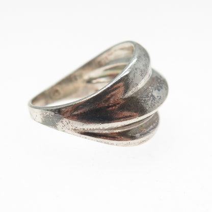925 Sterling Silver Vintage Modernist Ribbed Oxidized Ring Size 6.75