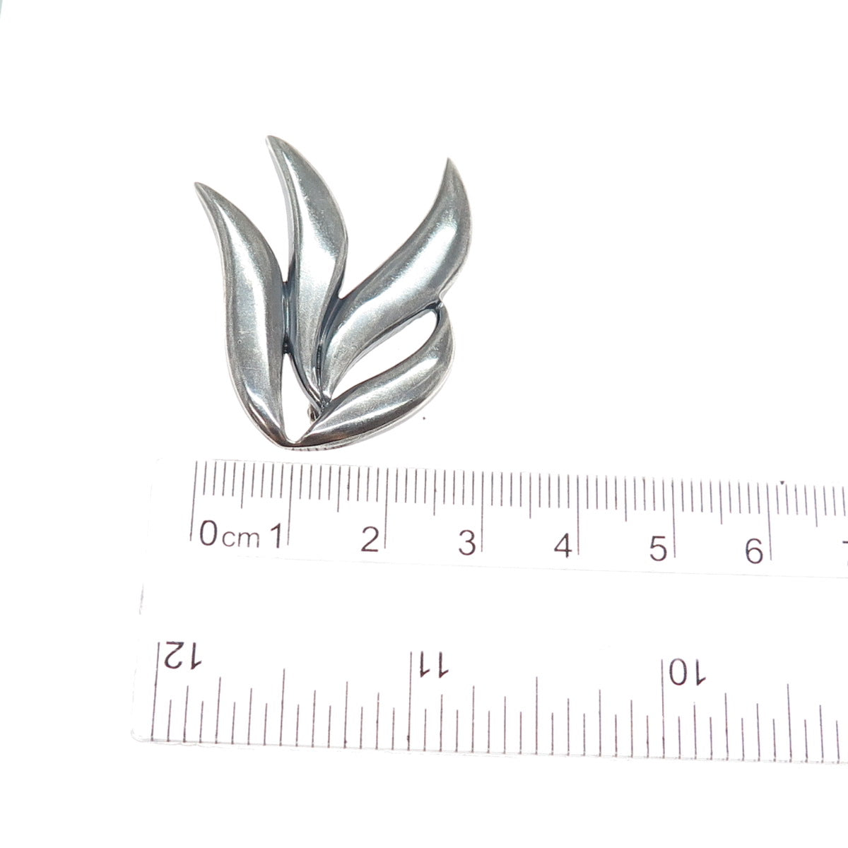 925 Sterling Silver Vintage Modernist Floral Oxidized Pin Brooch