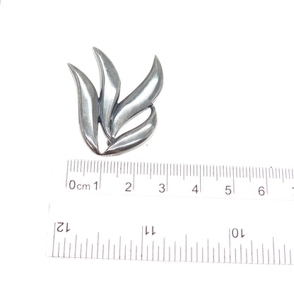 925 Sterling Silver Vintage Modernist Floral Oxidized Pin Brooch
