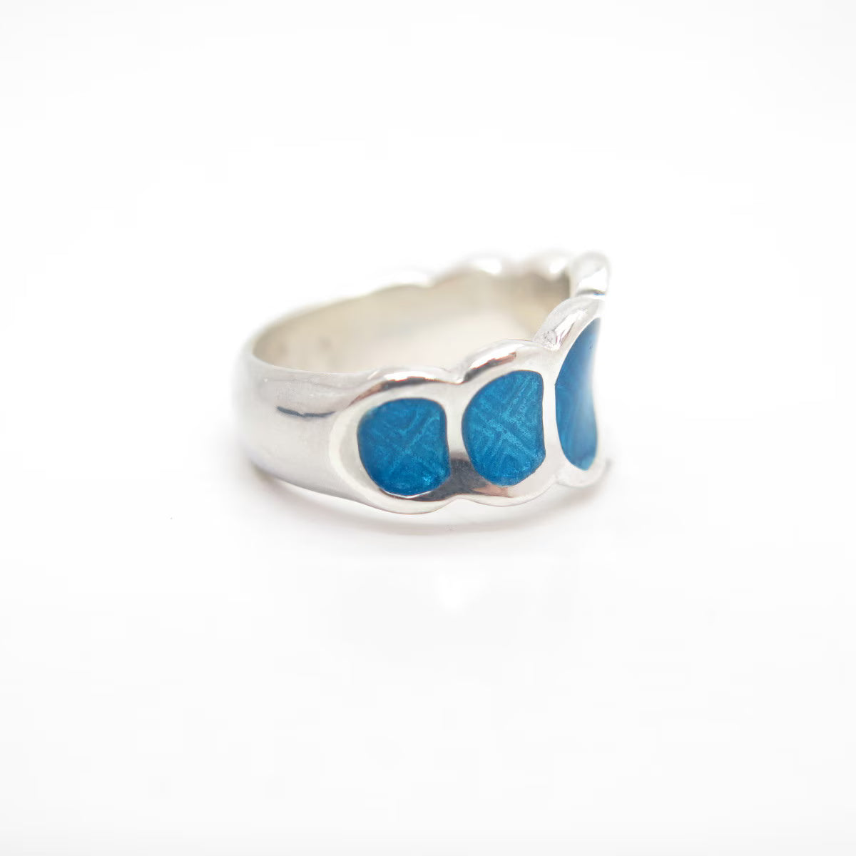 925 Sterling Silver Vintage Italy Blue Enamel Ring Size 5.25