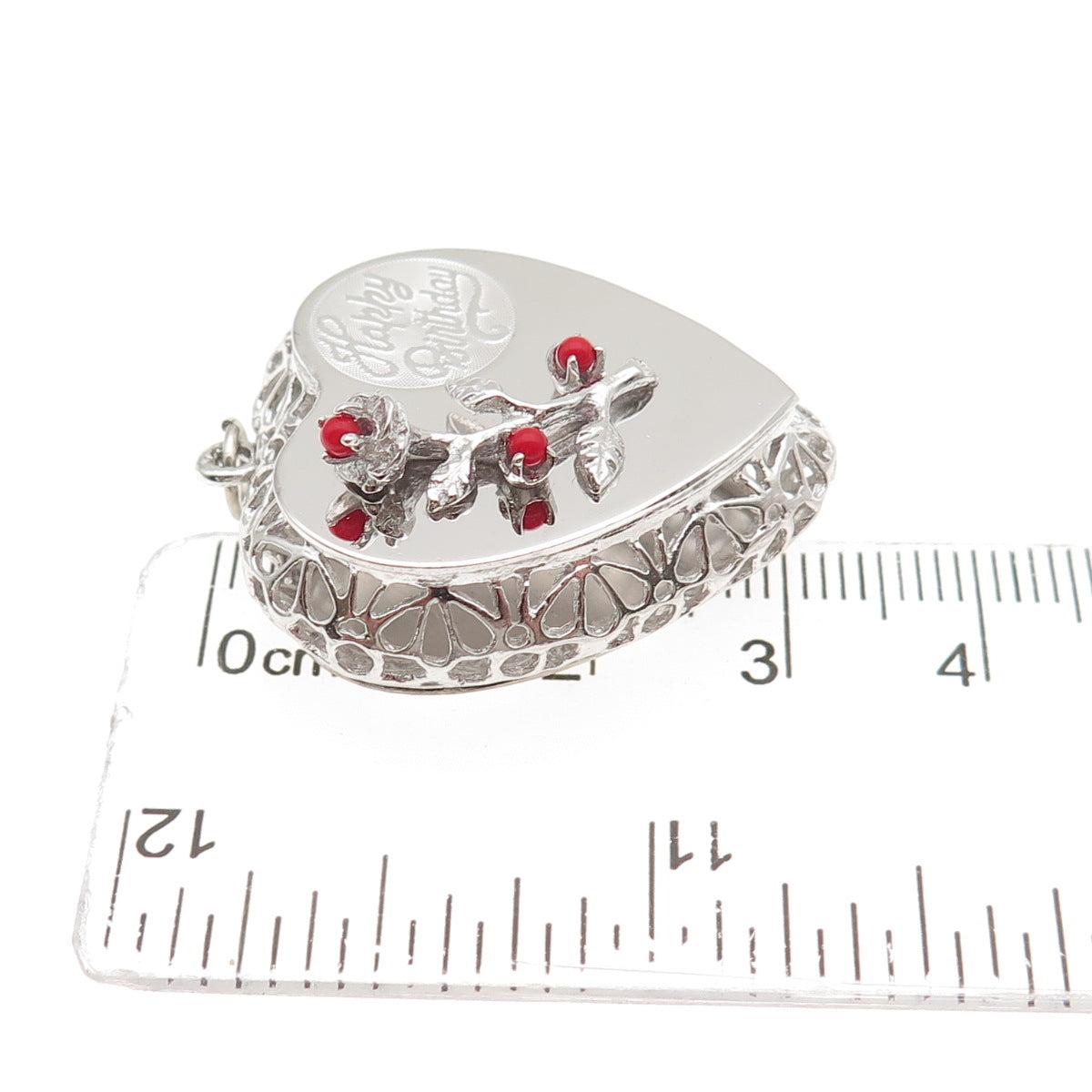 MARK MERCY 925 Sterling Silver Vintage Rhinestone Happy Birthday Heart Pendant