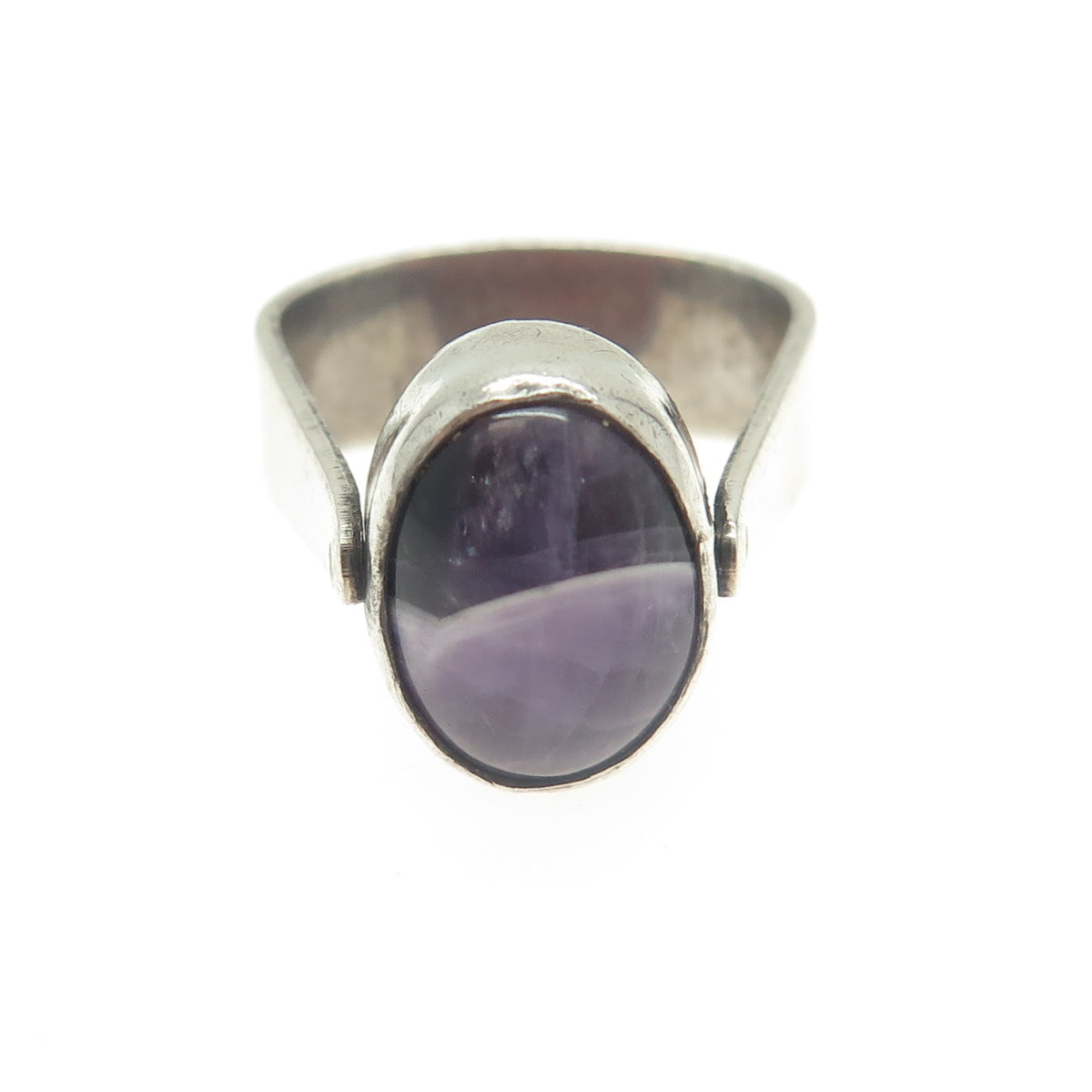 925 Sterling Silver Vintage Israel Agate & Amethyst Double Sided Ring Size 5