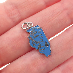 French & Franklin Sterling Silver Vintage Enamel Illinois State Map Mini Pendant