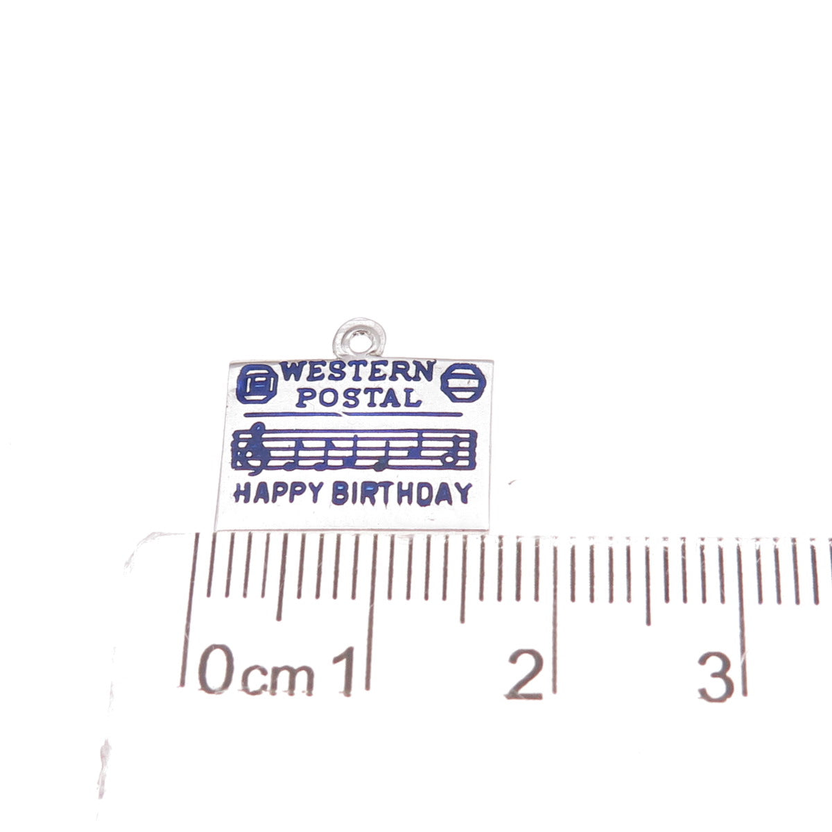 925 Sterling Vintage Enamel Western Postal Happy Birthday Telegram Charm Pendant
