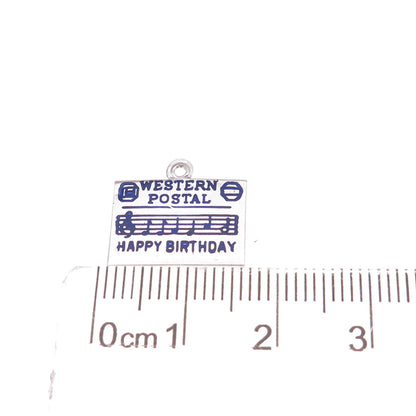 925 Sterling Vintage Enamel Western Postal Happy Birthday Telegram Charm Pendant