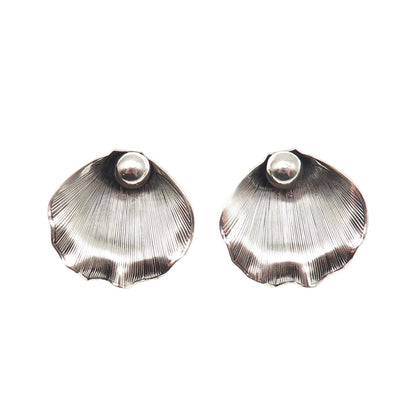 925 Sterling Silver Antique Art Deco Calla Lily Oxidized Clip On Earrings