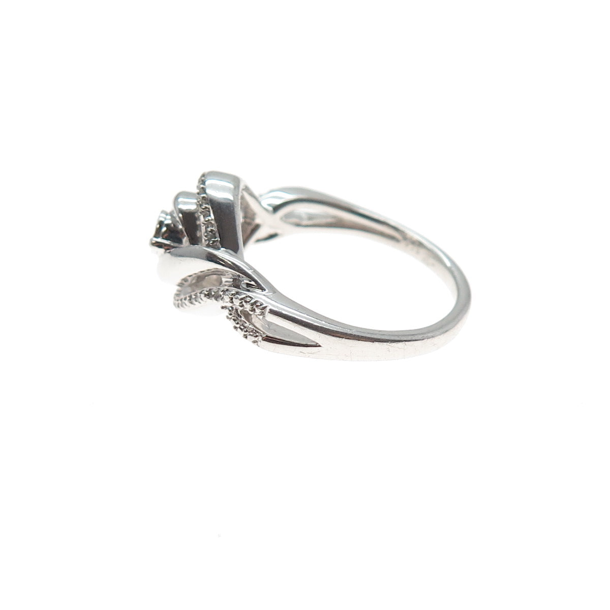 925 Sterling Silver Real Round-Cut Diamond Twisted Ring Size 7