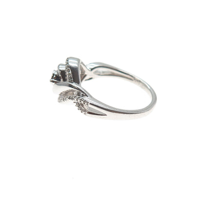 925 Sterling Silver Real Round-Cut Diamond Twisted Ring Size 7