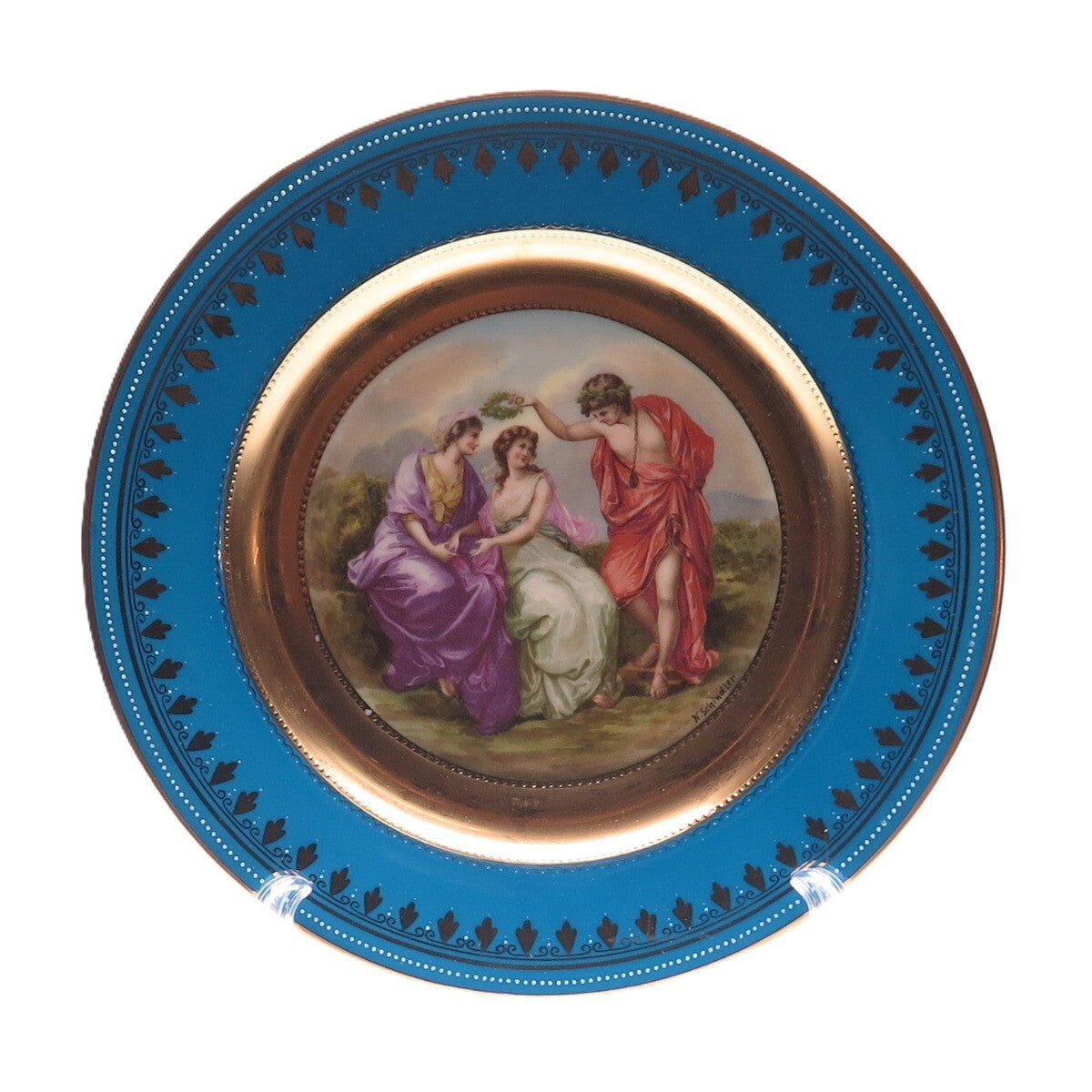 N. SCHINDLER ROYAL VIENNA Antique "The Decoration" Hand Painted Porcelain Plate