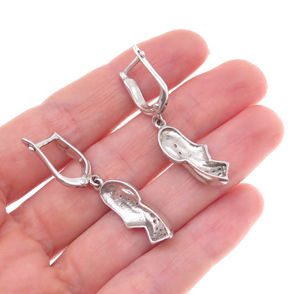 925 Sterling Silver Vintage Round-Cut C Z Aquarius Zodiac Dangle Earrings