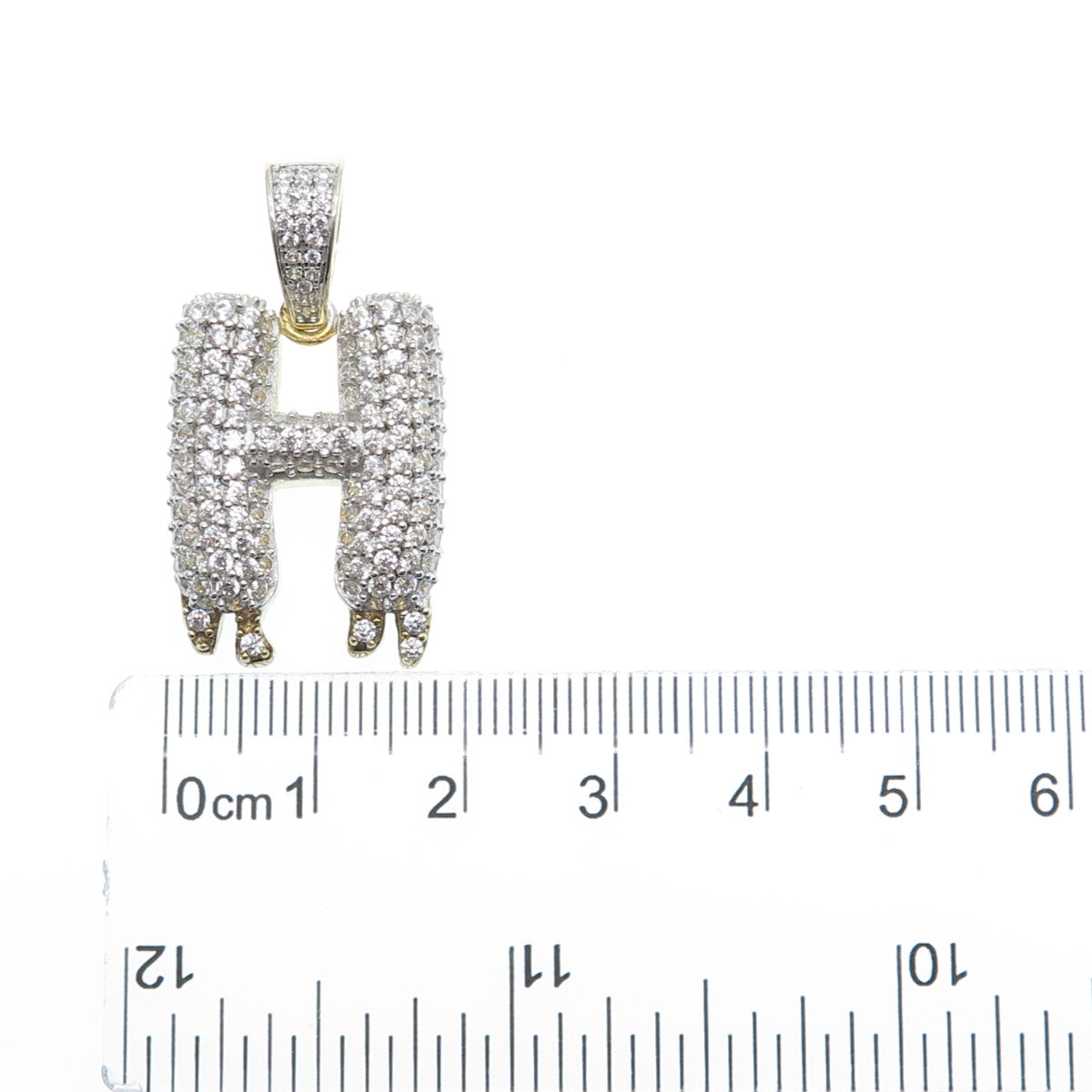 925 Sterling Silver Gold Plated Round-Cut Shaped C Z Letter H Sparkle Pendant