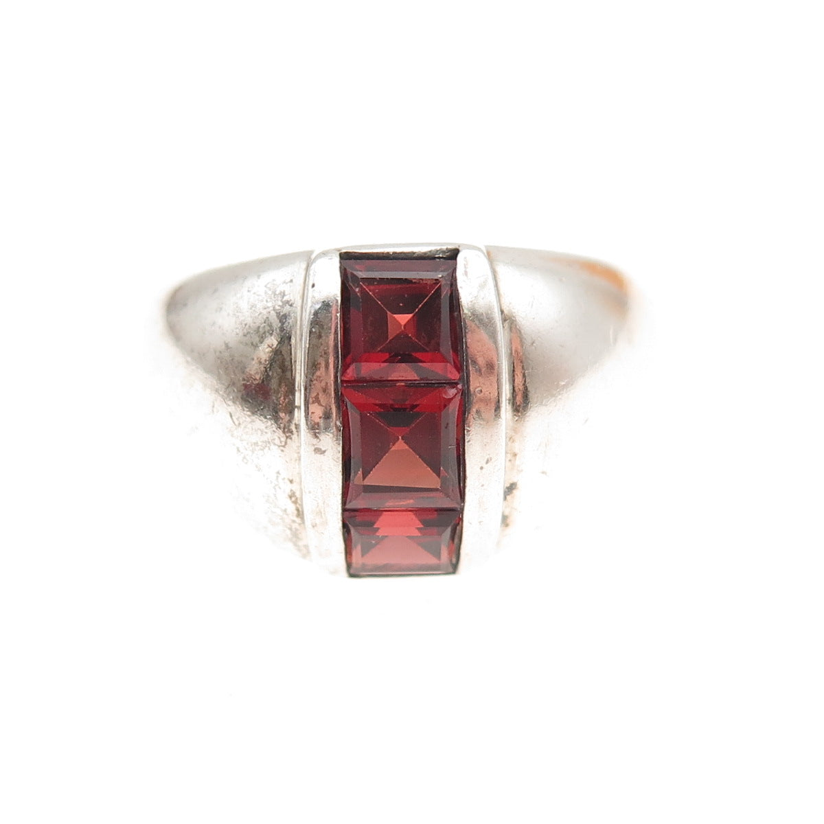 CNA Pranda 925 Sterling Silver Vintage Real Red Garnet Dome Oxidized Ring Size 5