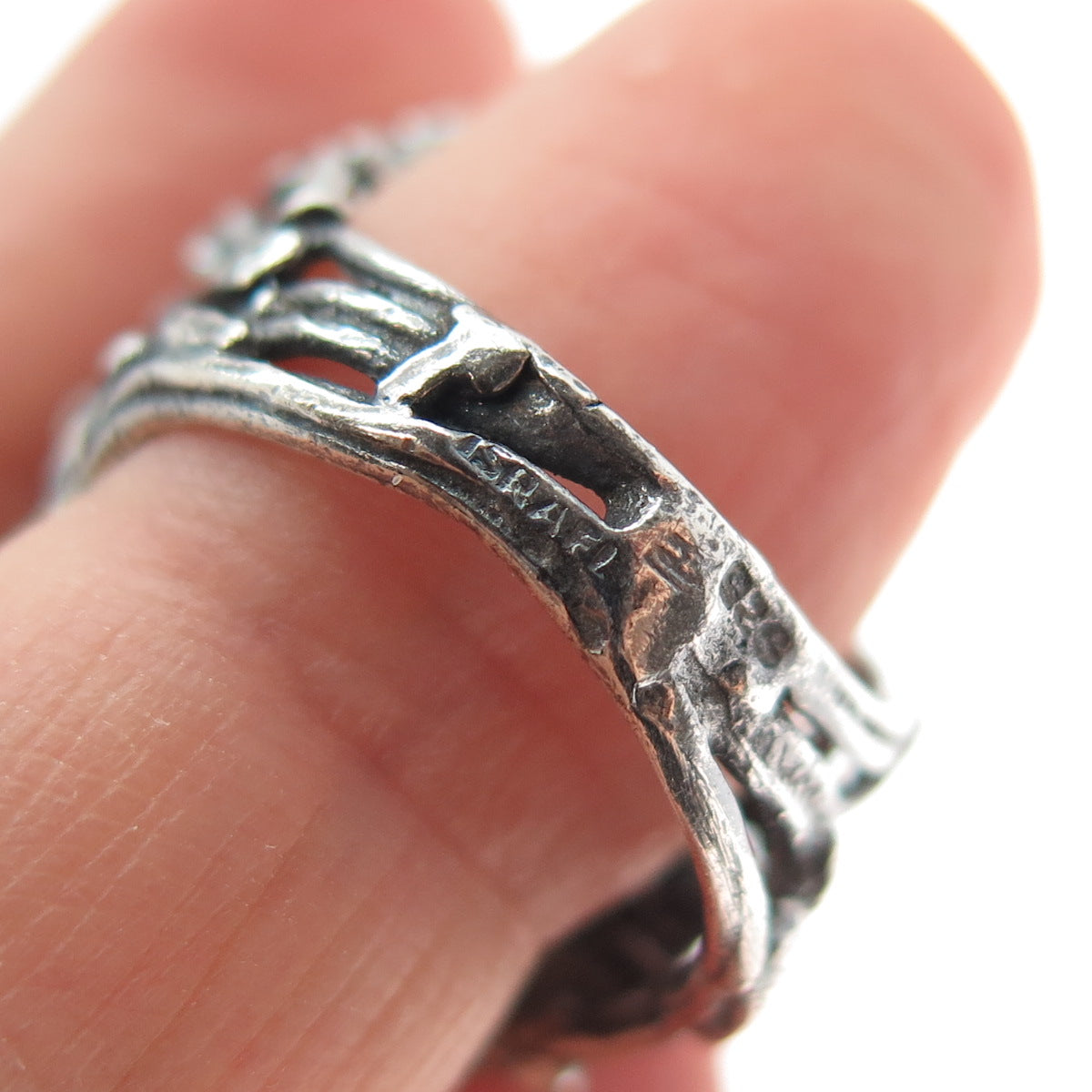 925 Sterling Silver Vintage Israel Modernist Oxidized Ring Size 6