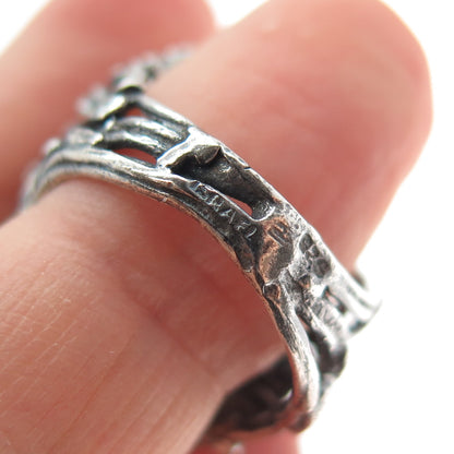 925 Sterling Silver Vintage Israel Modernist Oxidized Ring Size 6