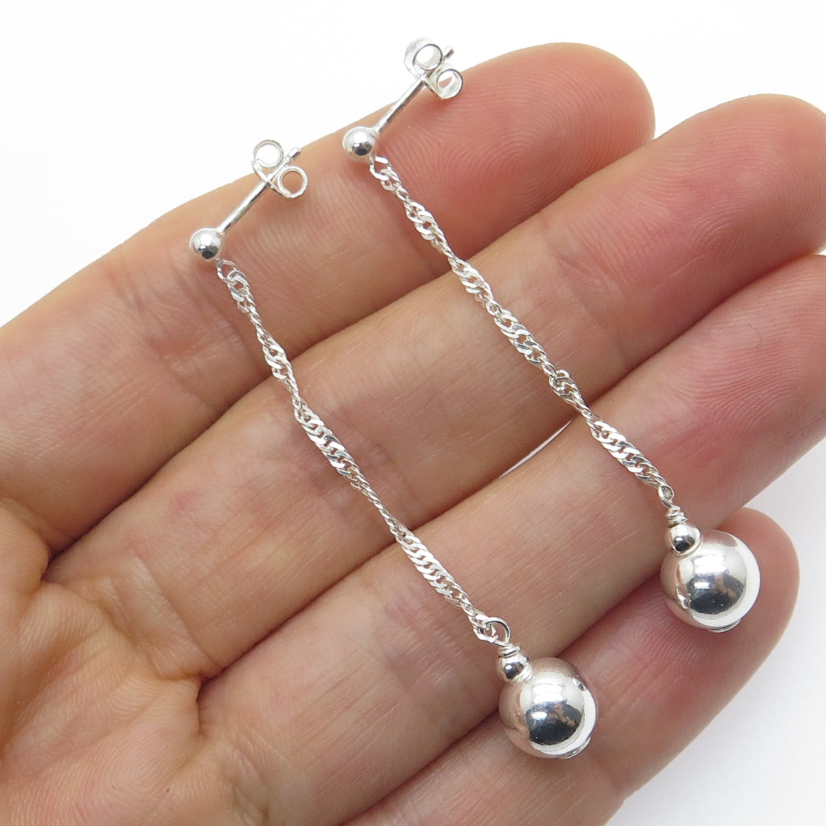 925 Sterling Silver Ball Chain Drop Earrings