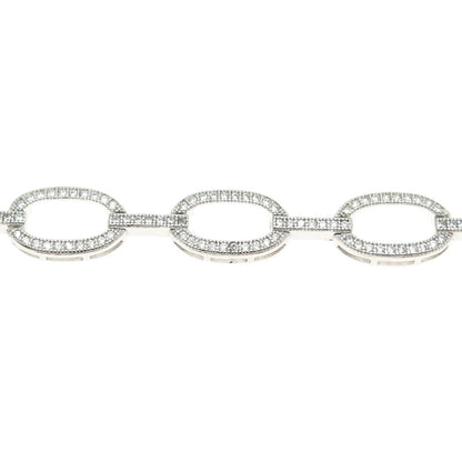 REL 925 Sterling Silver Round-Cut C Z Oval Bar Link Bracelet 7.25"