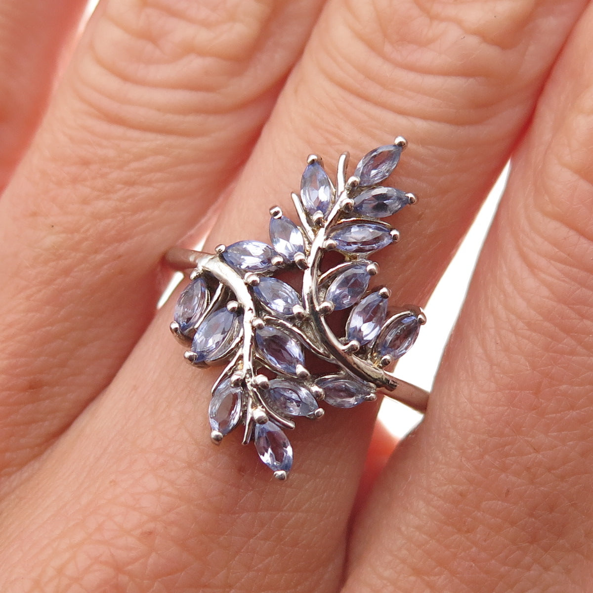 Chuck Clemency 925 Sterling Silver Real Tanzanite Floral Bypass Ring Size 8