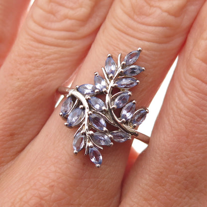 Chuck Clemency 925 Sterling Silver Real Tanzanite Floral Bypass Ring Size 8