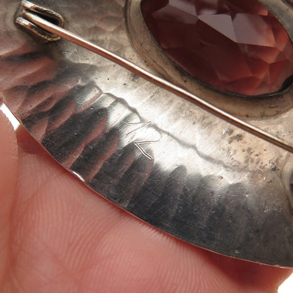 925 Sterling Silver Vintage Real Smoky Quartz Modernist Pin Brooch / Pendant
