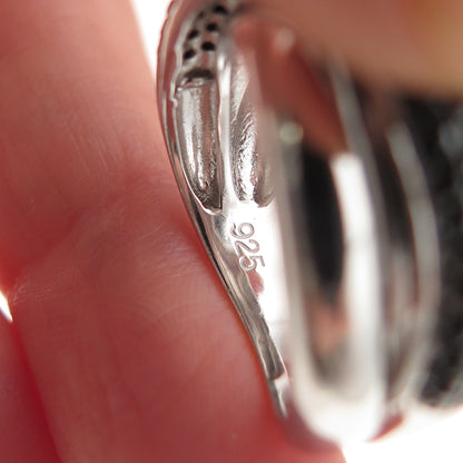 925 Sterling Silver Real Round-Cut Black Spinel Crisscross Ring Size 6.25