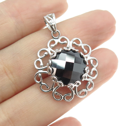 925 Sterling Silver Real Melanite Gemstone Ornate Pendant