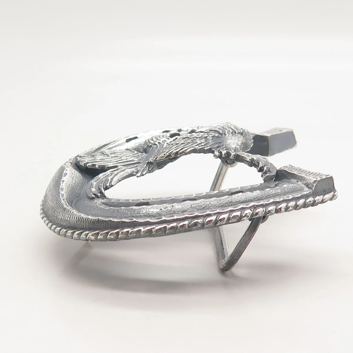 925 Sterling Silver Vintage Mexico Plata Horseshoe & Phoenix Birds Pin Brooch