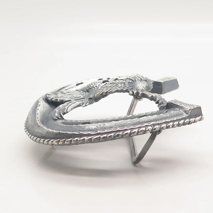925 Sterling Silver Vintage Mexico Plata Horseshoe & Phoenix Birds Pin Brooch