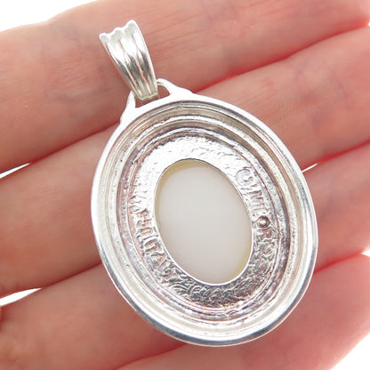 MILOR 950 Silver Vintage Italy Real Cabochon White Onyx Pendant