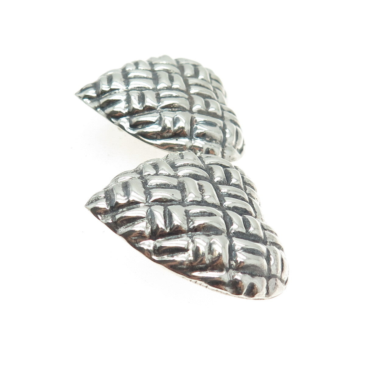 925 Sterling Silver Vintage Mexico Modernist Heart Clip On Oxidized Earrings