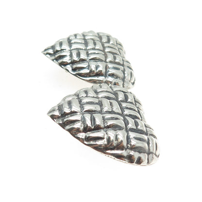 925 Sterling Silver Vintage Mexico Modernist Heart Clip On Oxidized Earrings