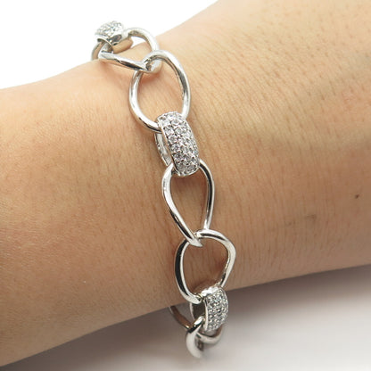 925 Sterling Silver C Z Cuban Link Bracelet 6.25"