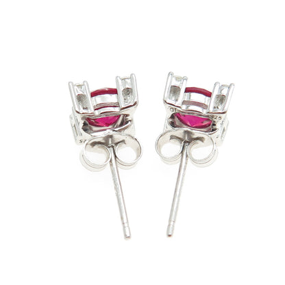 925 Sterling Silver Lab-Created Pink Sapphire & White C Z Stud Earrings