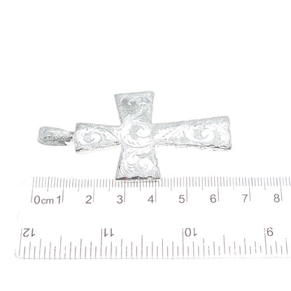 925 Sterling Silver Vintage Engraved Floral Cross Pendant