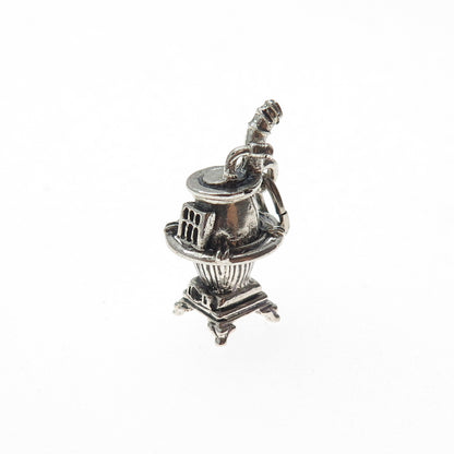 BEAU 925 Sterling Silver Vintage Potbelly Stove Oxidized Mini 3D Charm Pendant