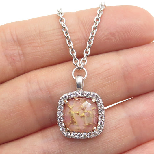 TI SENTO 925 Sterling Silver Roman Glass & C Z Cable Chain Necklace 16-18"