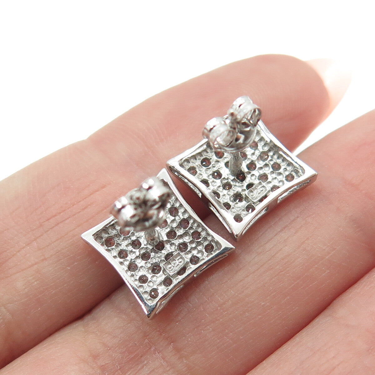 925 Sterling Silver Round-Cut C Z Princess Square Stud Earrings