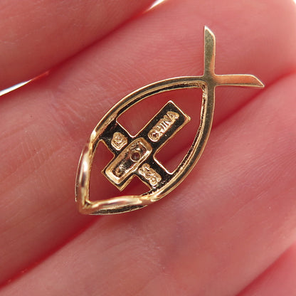 Ross Simons Sterling Silver Gold Plated Real Diamond Cross Ichthys Slide Pendant