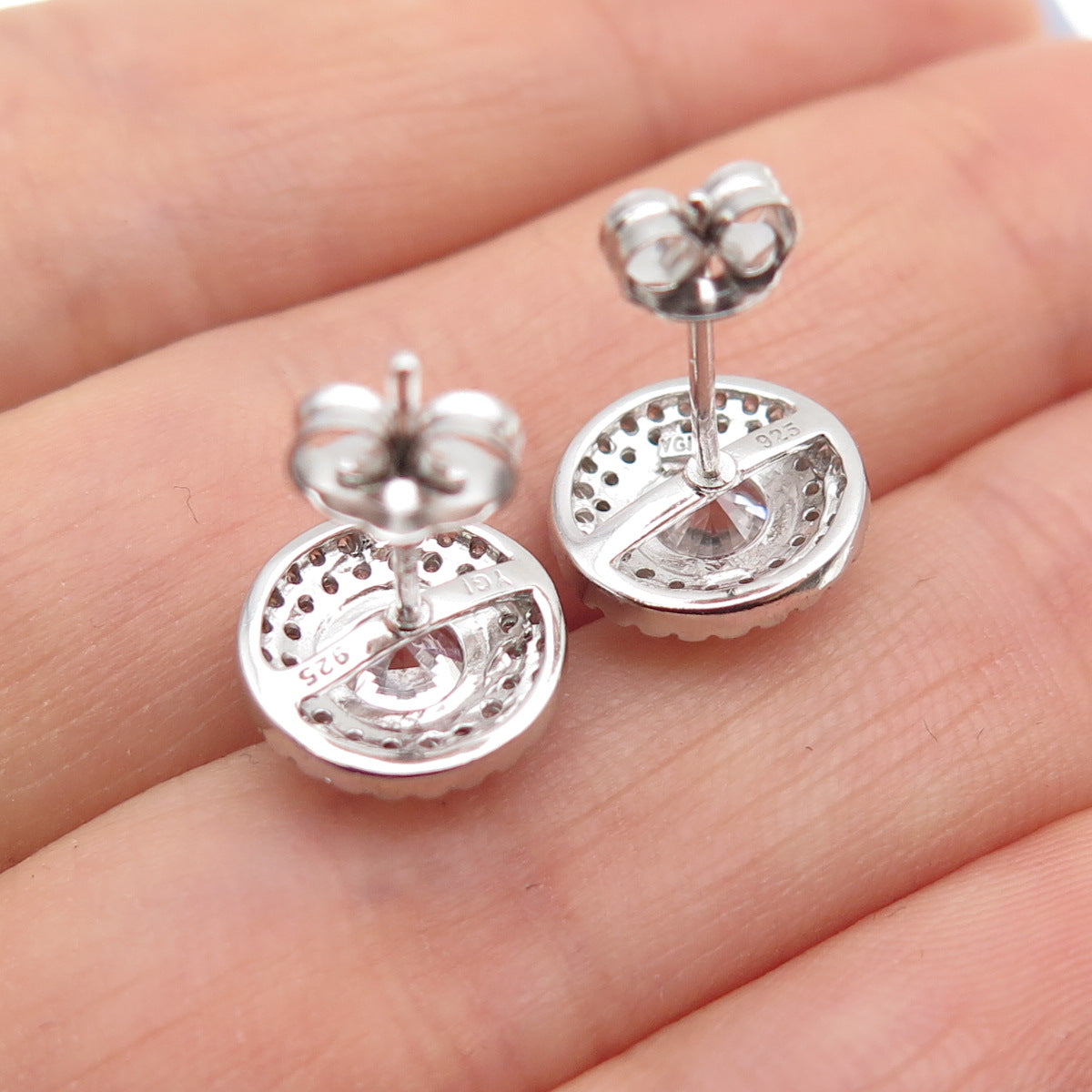 925 Sterling Silver Round-Cut C Z Sparkle Stud Earrings